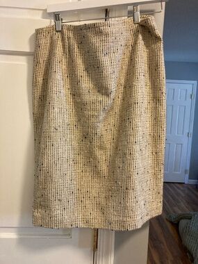 Tanner Tweed Pencil Skirt in Cream with Black and Gold Flecks
